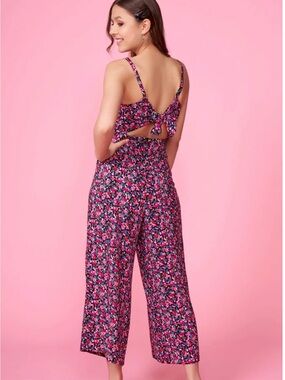 Lush Pink Multi Floral Tie-Back Wide-Leg Jumpsuit